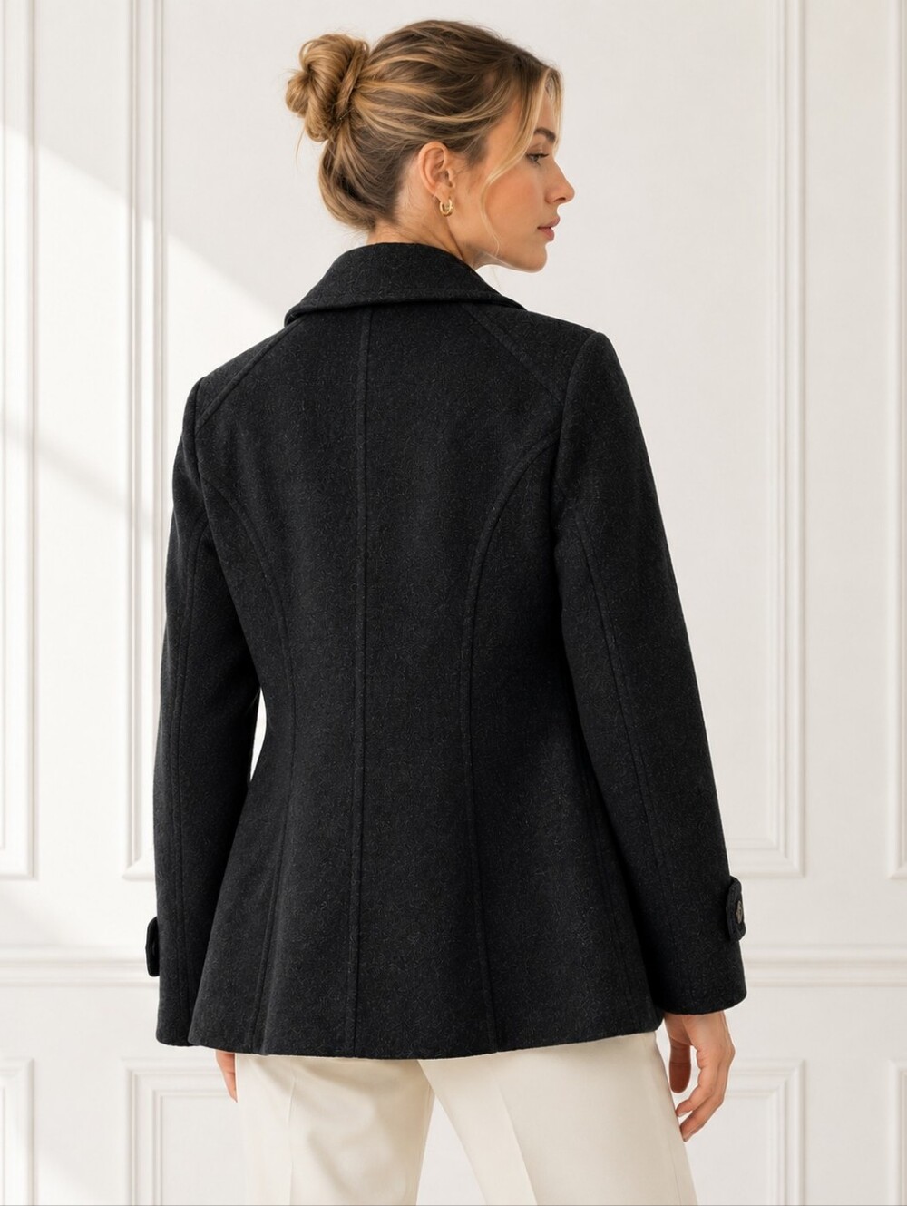 Jason Kole Charcoal Wool Blend Double Breasted Peacoat Jacket Size Large - Picture 2 of 8